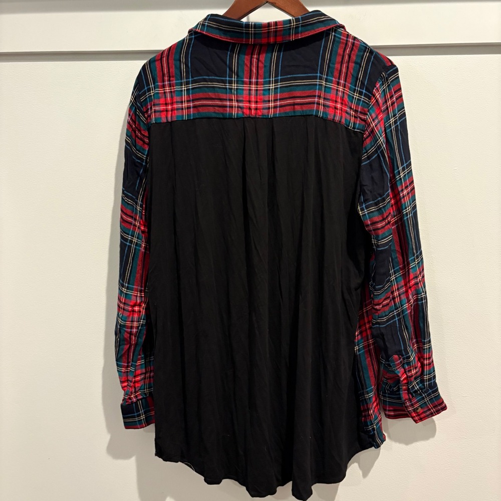 Marley Lilly Plaid Tunic Top XL Red Green Black Long Sleeve Button Front - Picture 5 of 10
